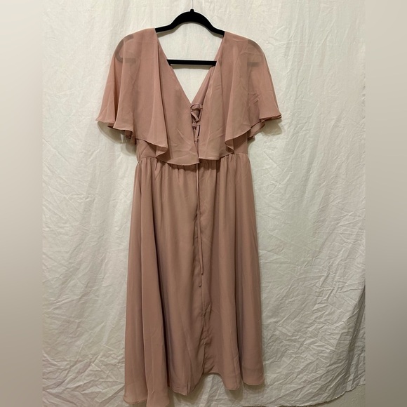 New JJ's House V-Neck Chiffon Lace Up Back Midi Dress in Pink Size Large - Picture 7 of 7